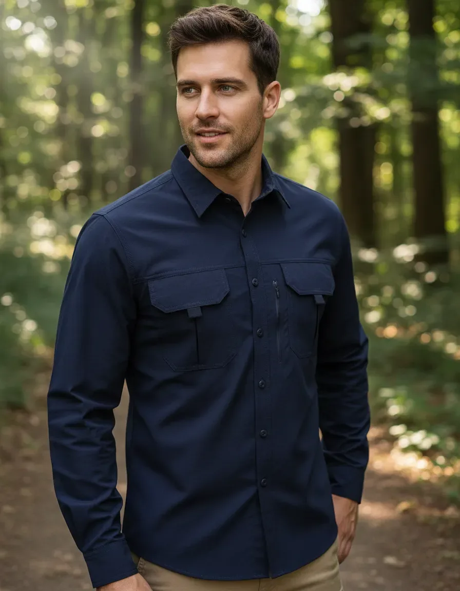 Camisa Casual Para Hombre Al Aire Libre Con Múltiples Bolsil 2