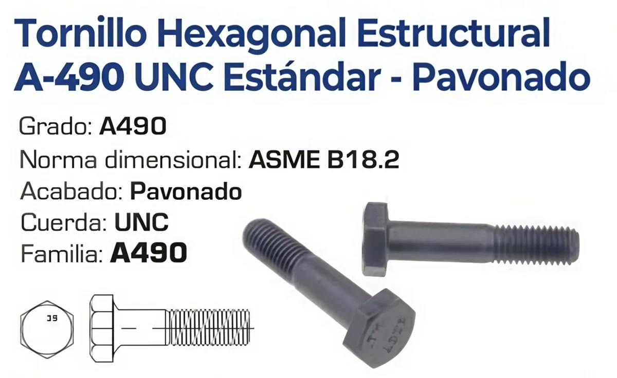 Tornillo Hexagonal Estructural A490 UNC Pavonado – Varias Medidas