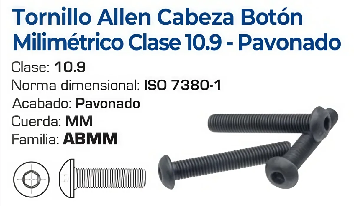 Tornillo Allen Cabeza Botón Métrico Clase 10.9 Pavonado – Varias Medidas