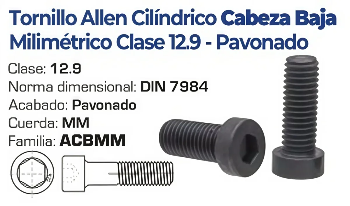 Tornillo Allen Cilíndrico Cabeza Baja Métrico Clase 12.9 Pavonado – Varias Medidas