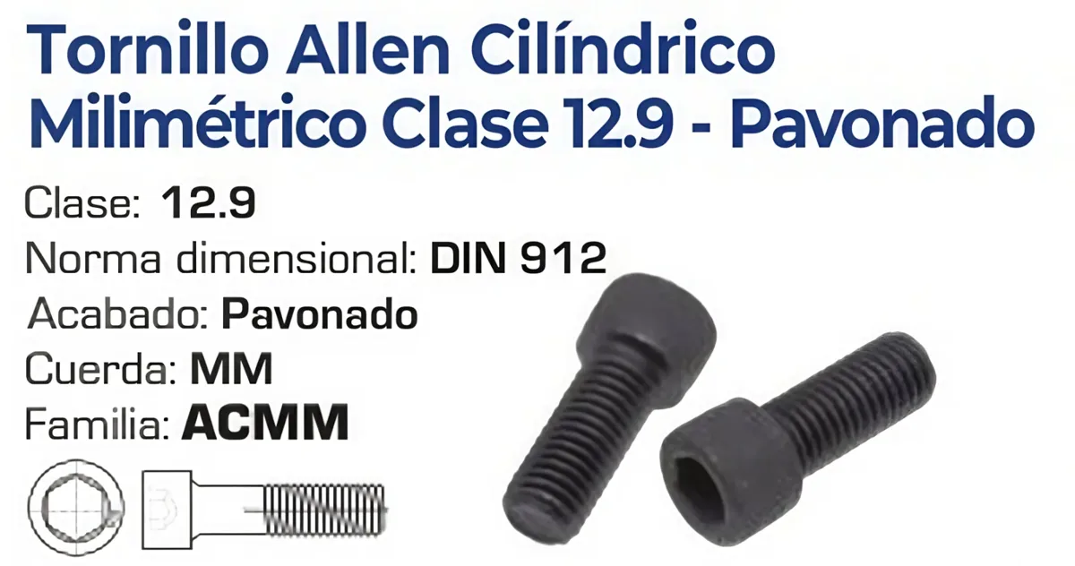 Tornillo Allen Cilíndrico Métrico Clase 12.9 Pavonado – Varias Medidas