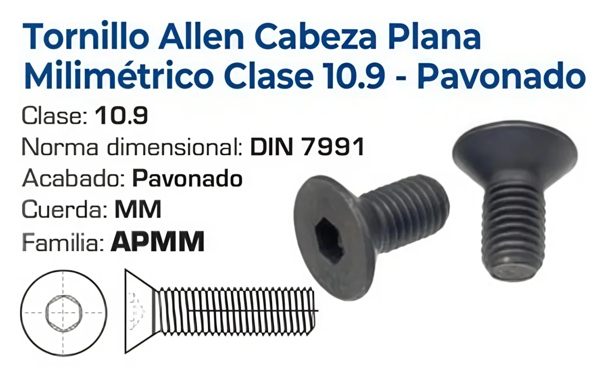 Tornillo Allen Cabeza Plana Métrico Clase 10.9 Pavonado – Varias Medidas