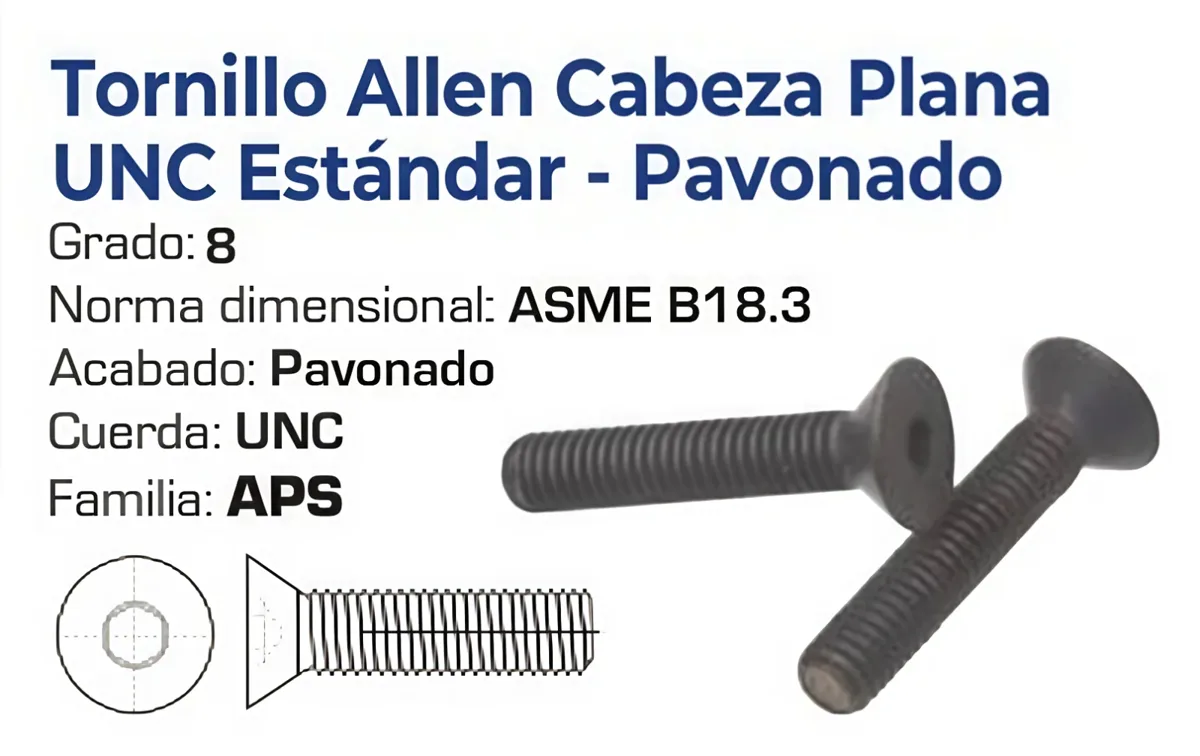 Tornillo Allen Cabeza Plana UNC Grado 8 Pavonado – Varias Medidas