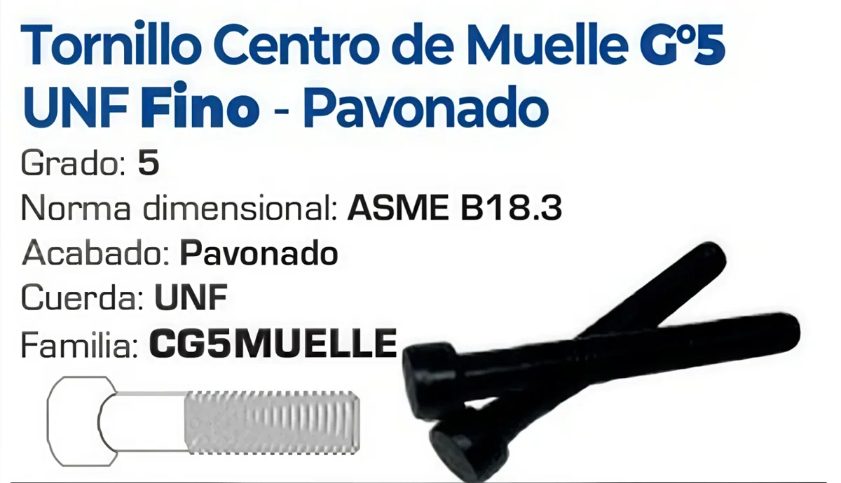 Tornillo Centro de Muelle UNF Grado 5 Pavonado – Varias Medidas