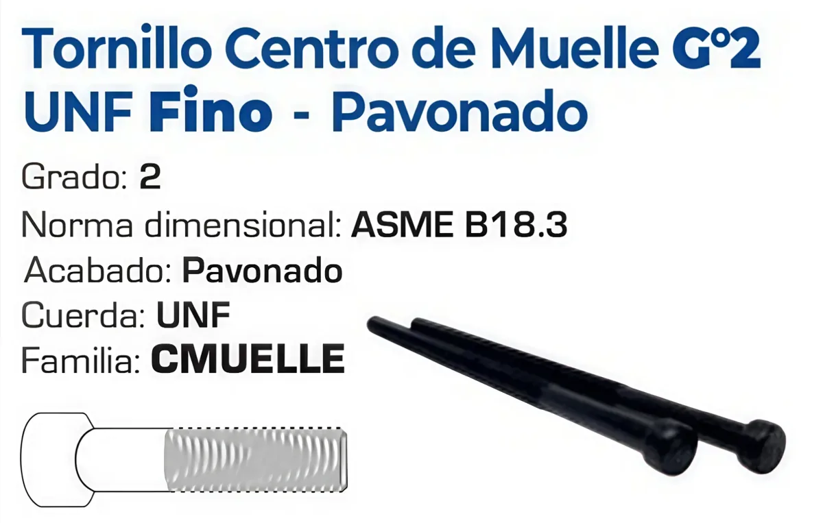 Tornillo Centro de Muelle UNF Grado 2 Pavonado – Varias Medidas