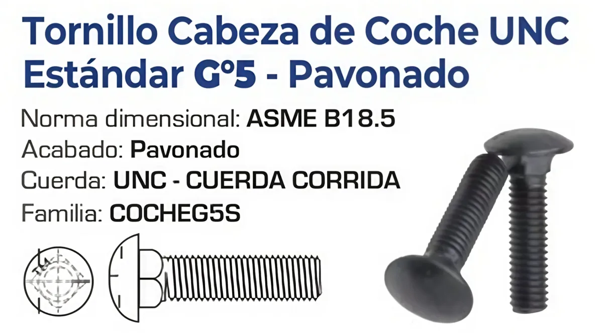 Tornillo Cabeza de Coche UNC Grado 5 Pavonado – Varias Medidas
