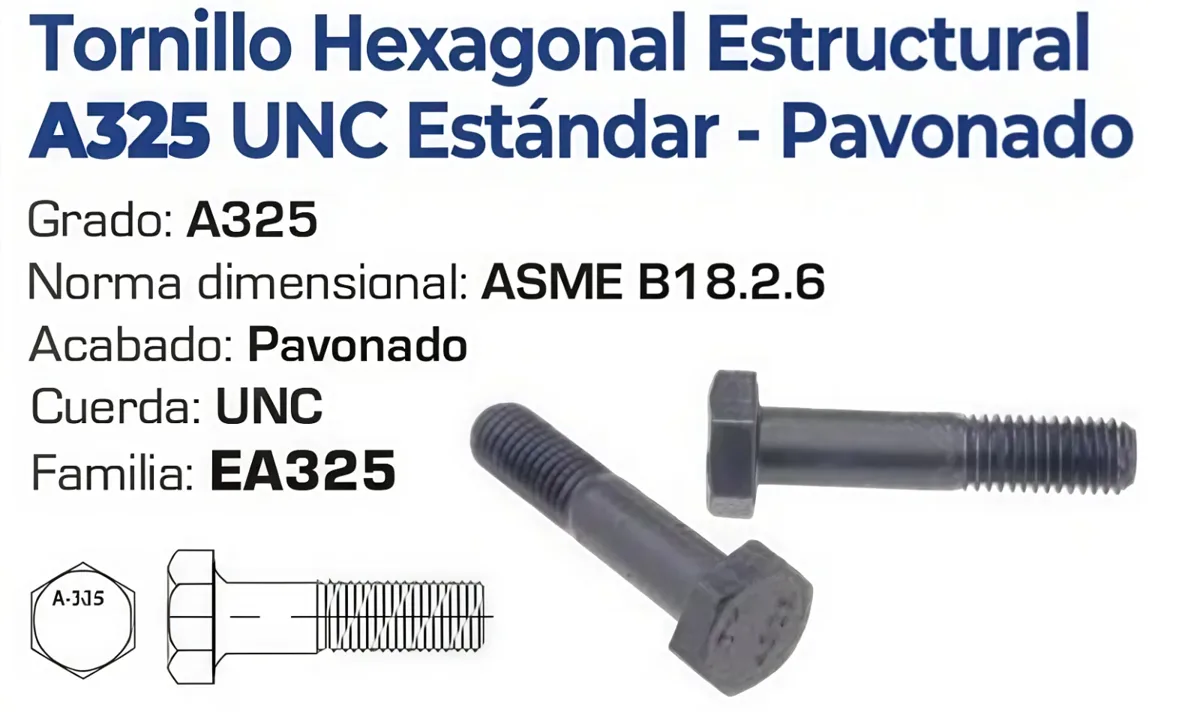 Tornillo Hexagonal Estructural A325 UNC Pavonado – Varias Medidas