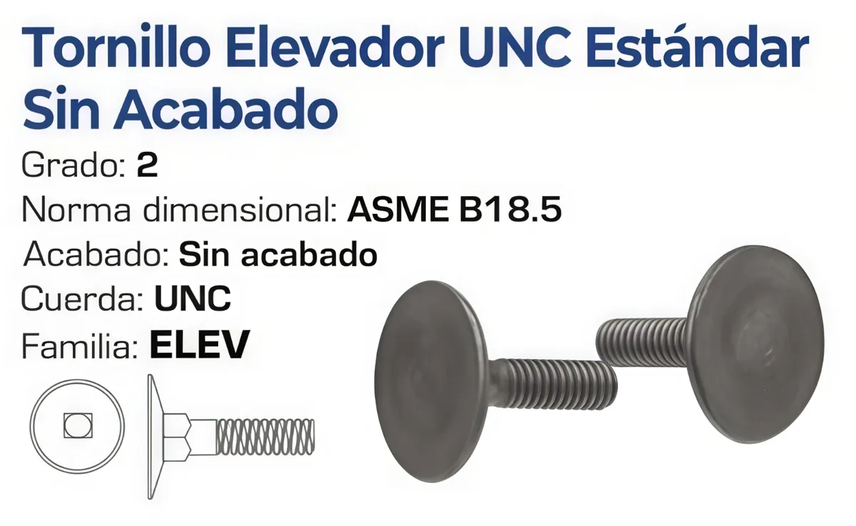 Tornillo Elevador UNC Grado 2 Sin Acabado – Varias Medidas