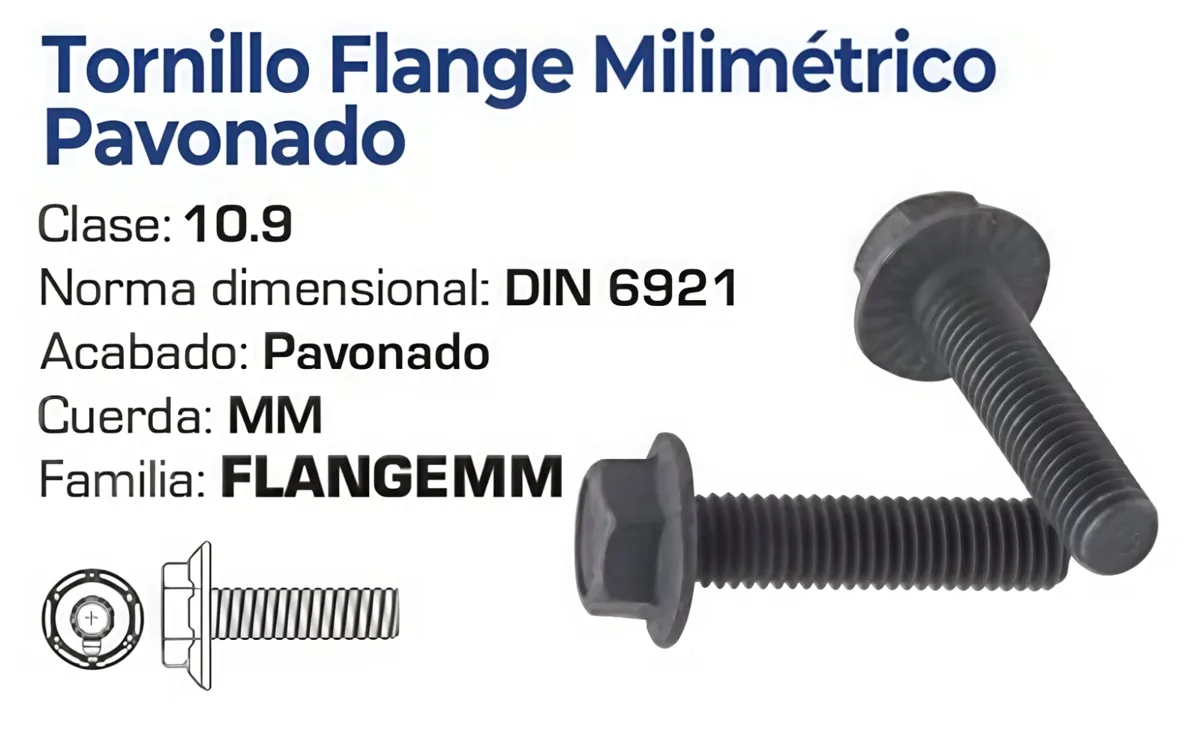 Tornillo Flange Métrico Clase 10.9 Pavonado – Varias Medidas
