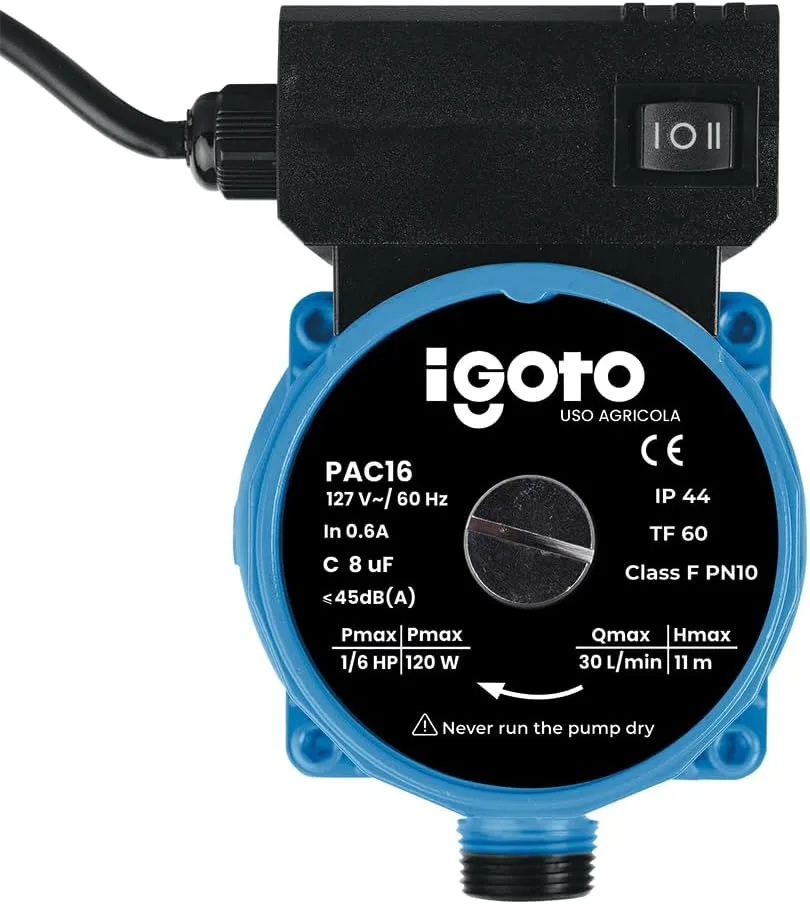 BOMBA PRESURIZADORA 1/6 HP 9MT ALTURA 140W IGOTO