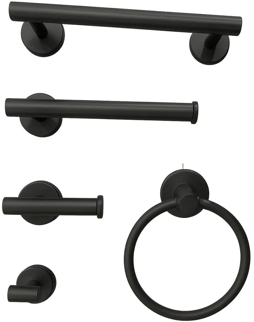JUEGO DE ACCESORIOS BAÑO 5  PIEZAS NEGRO MATE