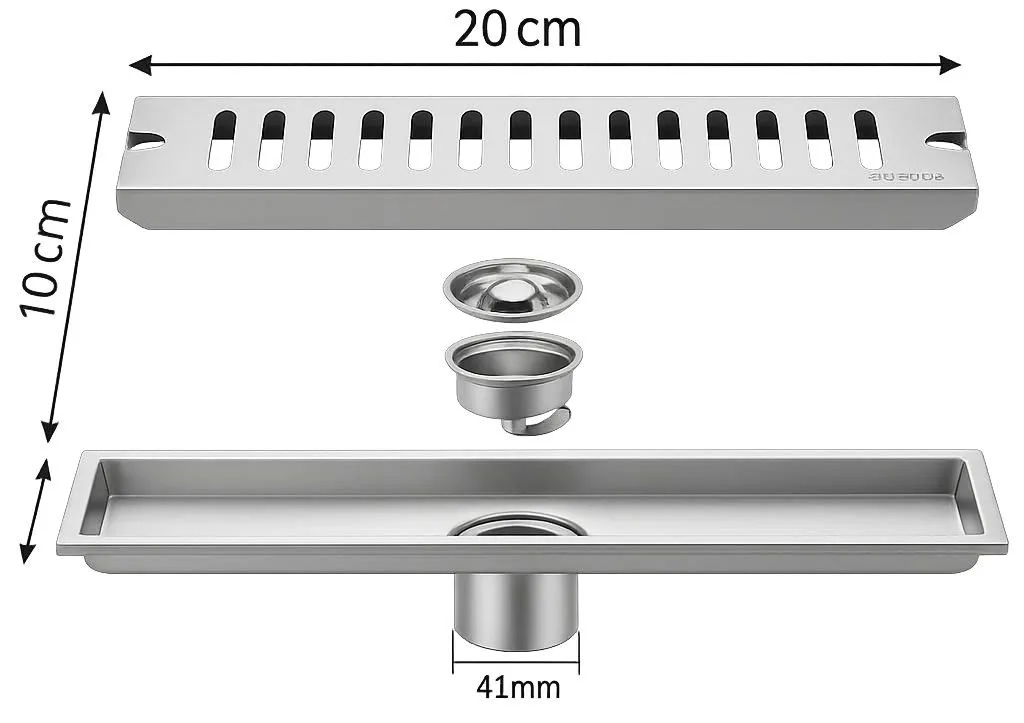 COLADERA LINEAL RECTANGULAR  CON REJILLA  A. INOX. 10X20