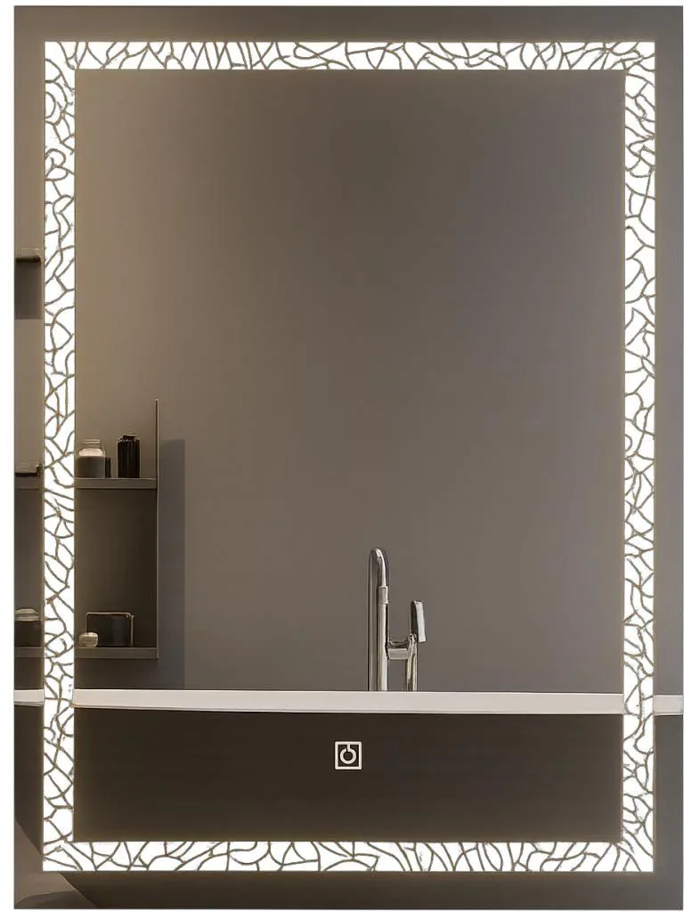 ESPEJO CUADRADO CON LED 60X80 CON 3 TONOSD, DISEÑO  ESMERILADO DE MARCO QUEBRADO EN EL  BORDE