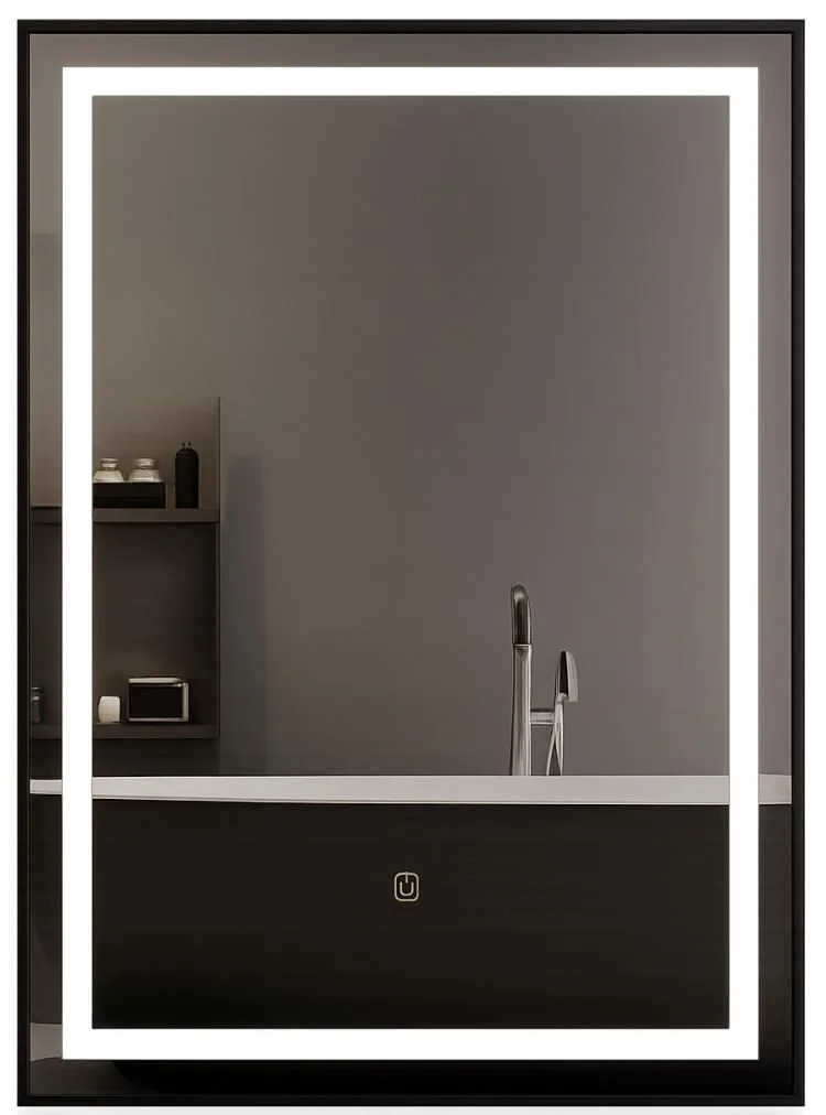 ESPEJO RECTANGULAR VERTICAL MARCO NEGRO CON LED 60X80 3 TONOS SISTEMA CON SENSOR