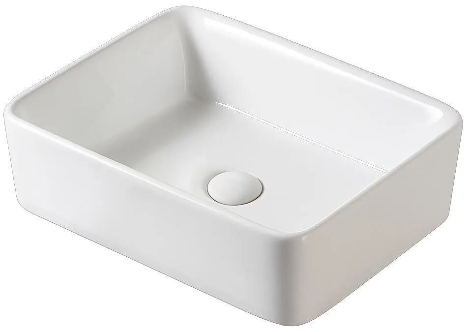 LAVABO DE BAÑO  OVALIN CERAMICO  RECTANGULAR DE SOBREPONER SIN  REBOSADERO 48X37X13 BCO