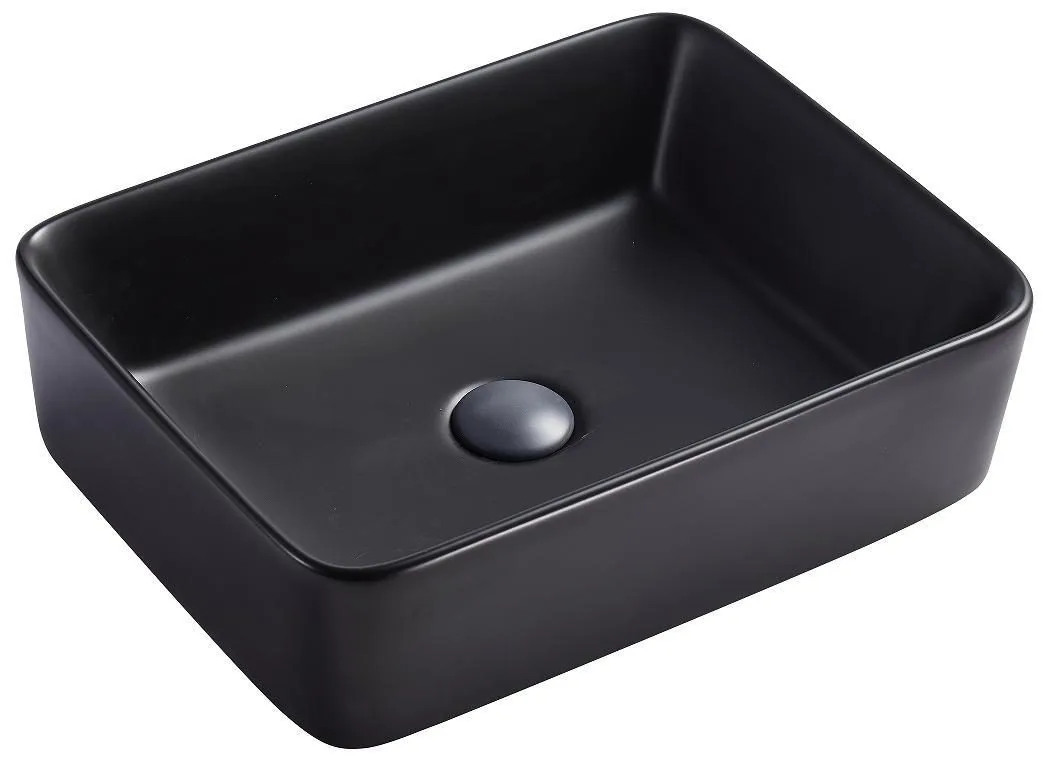 LAVABO DE BAÑO 48X37X13 NEGRO OVALIN CERAMICO  RECTANGULAR