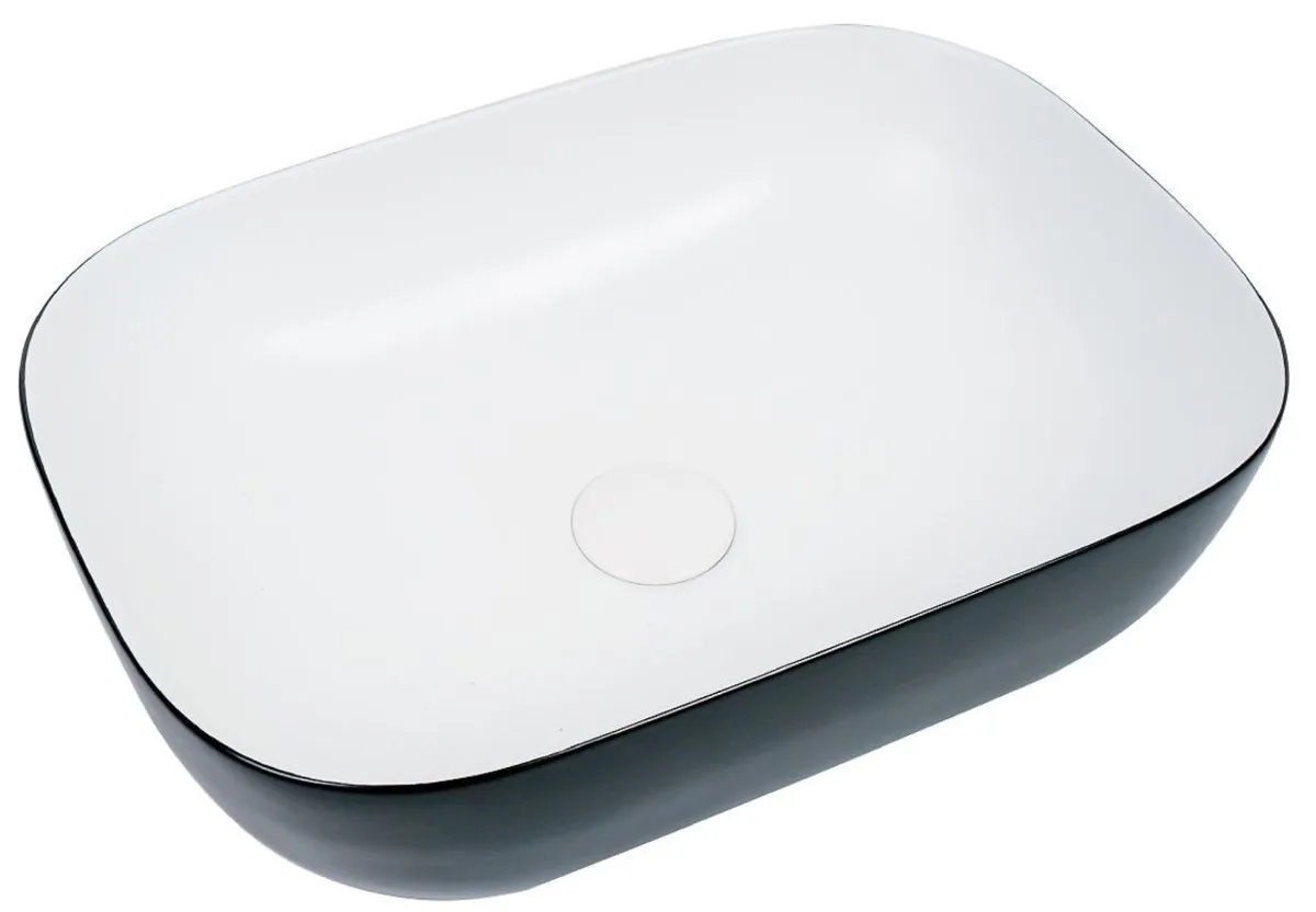 LAVABO OVALIN CERAMICO  RECTANGULAR DE SOBREPONER SIN  REBOSADERO 45.5X32X13.5 BLANCO Y NEGRO