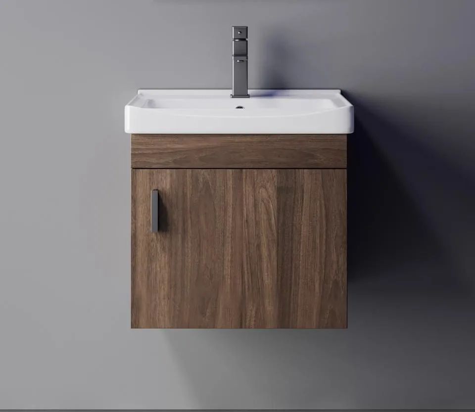 GABINETE DE BAÑO FLOTANTE  CON LAVABO Acabado Nogal Oscuro