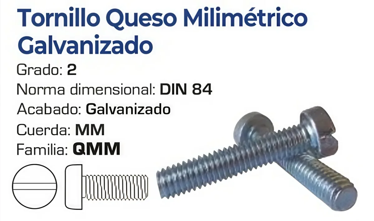 Tornillo Queso Milimétrico Galvanizado DIN 84 – Varias Medidas