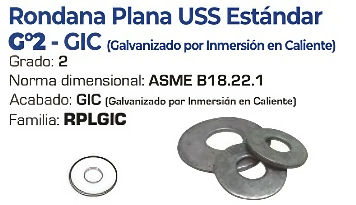 Rondana Plana USS Estándar Grado 2 GIC – Galvanizada por Inmersión en Caliente – Varias Medidas