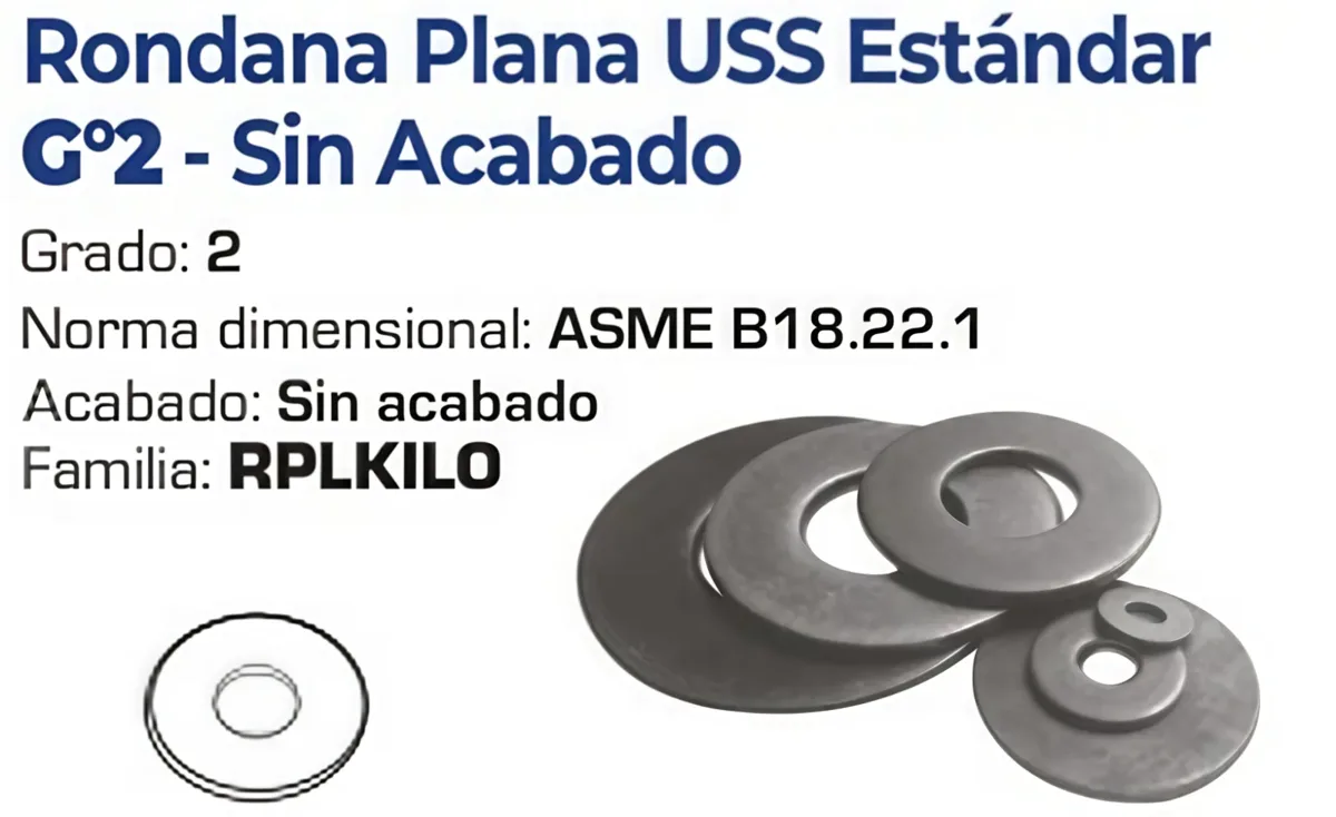 Rondana Plana USS Estándar Grado 2 Sin Acabado – Varias Medidas