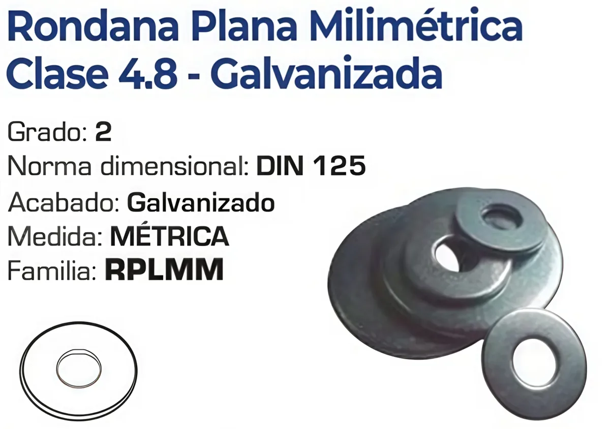 Rondana Plana Milimétrica Clase 4.8 Galvanizada – Varias Medidas