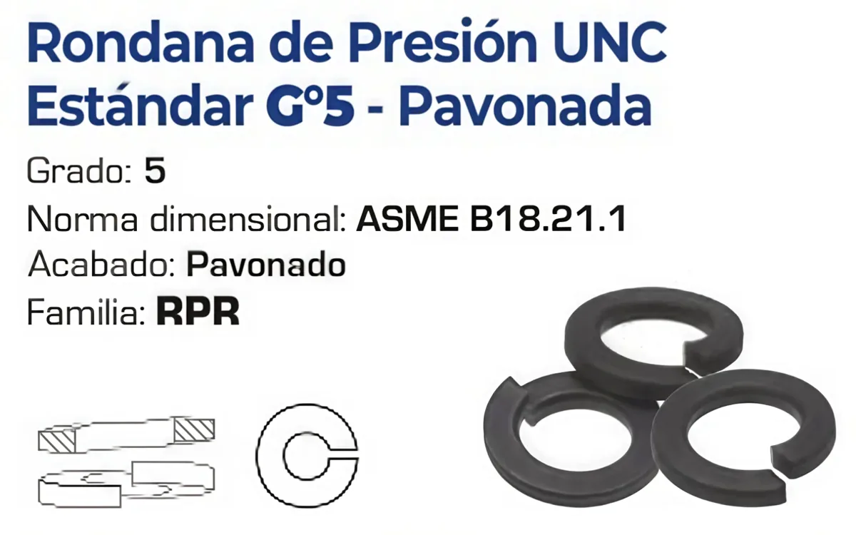Rondana de Presión UNC Estándar Grado 5 Pavonada – Varias Medidas