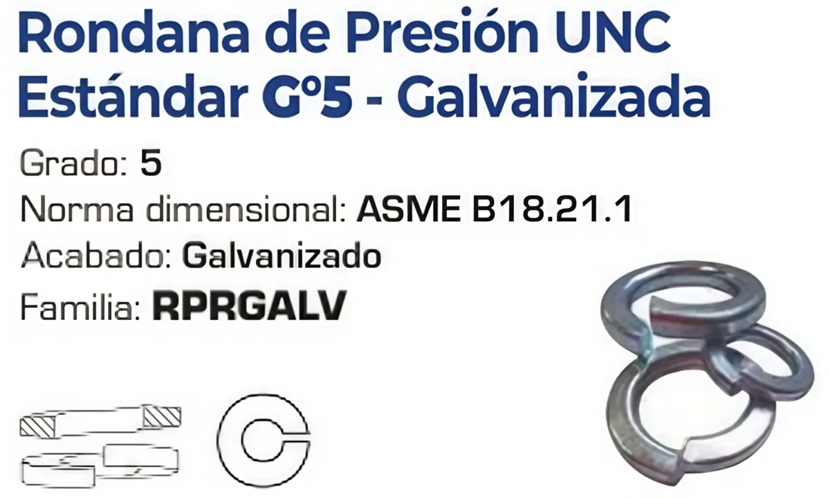 Rondana de Presión UNC Estándar Grado 5 Galvanizada – Varias Medidas