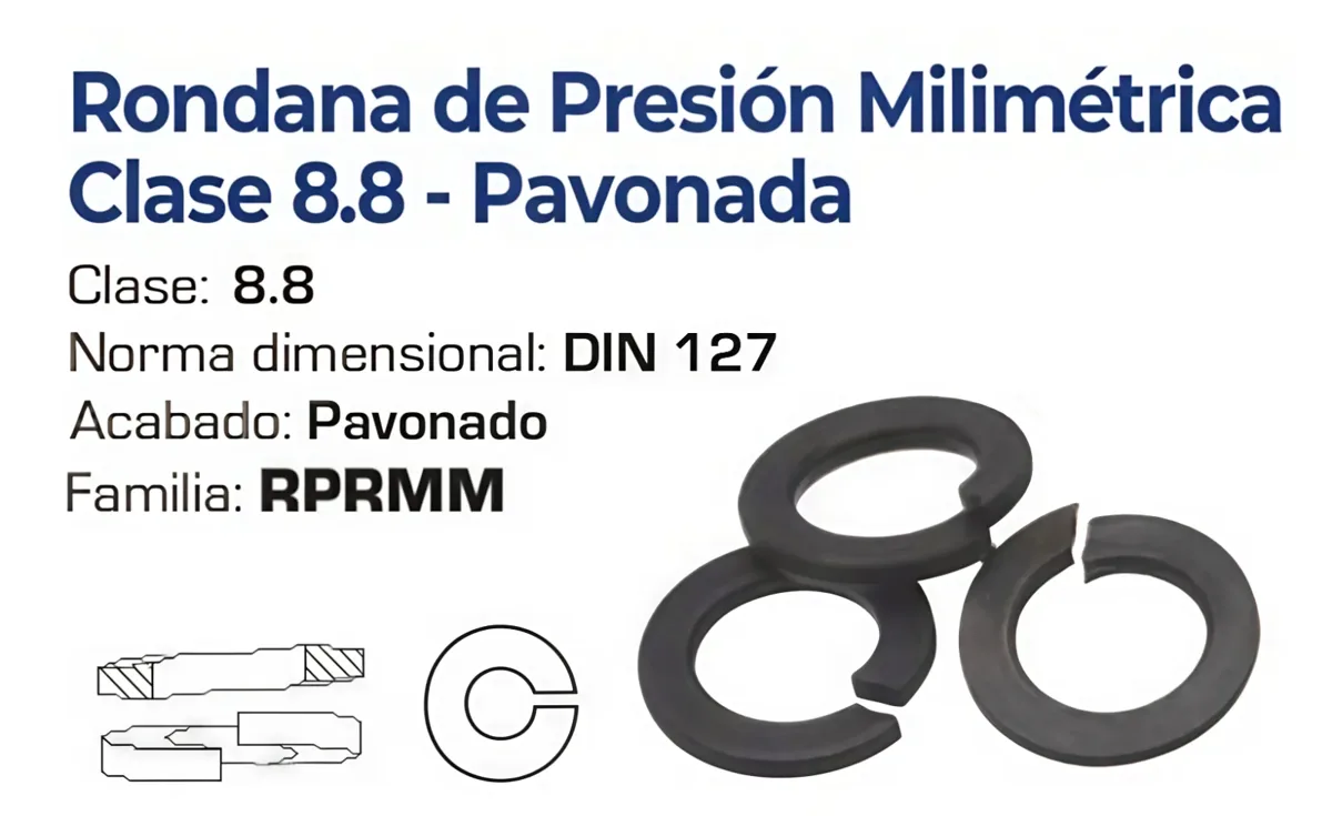 Rondana de Presión Milimétrica Clase 8.8 Pavonada DIN 127