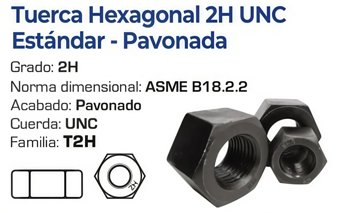 Tuerca Hexagonal 2H UNC Estándar Pavonada