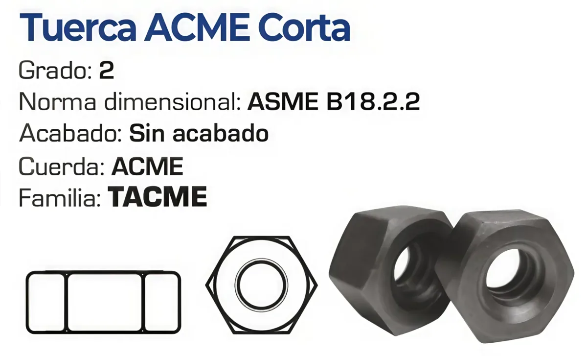 Tuerca ACME Corta Grado 2 Sin Acabado – Varias Medidas