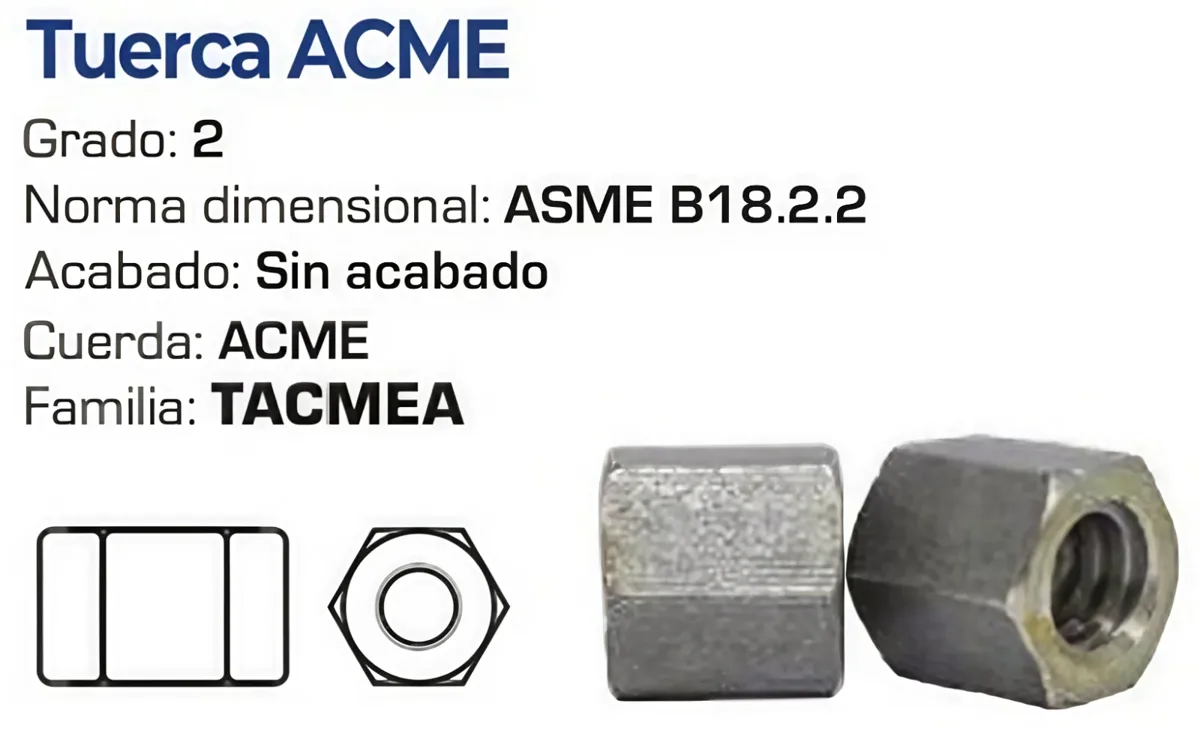 Tuerca ACME Grado 2 sin acabado
