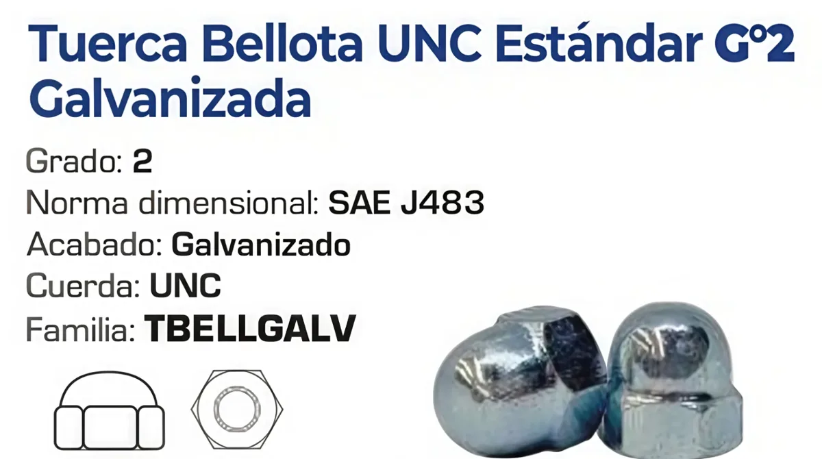 Tuerca Bellota UNC Estándar Grado 2 Galvanizada – Varias Medidas