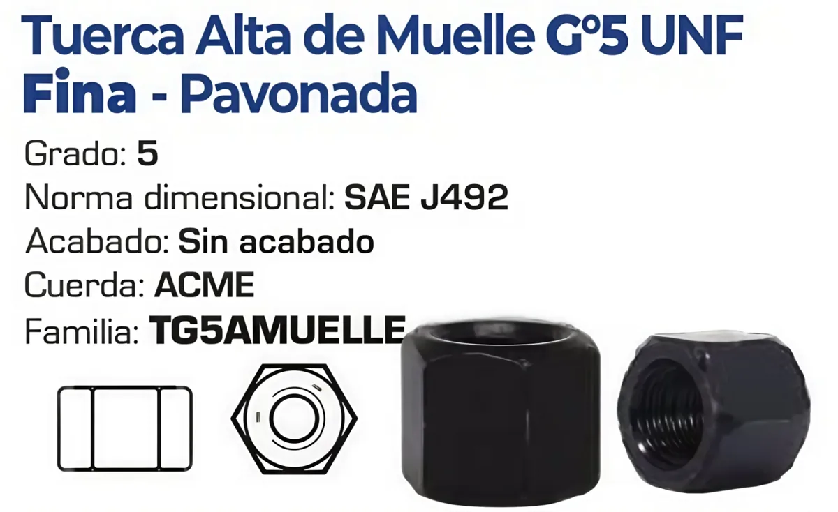 Tuerca Alta de Muelle Grado 5 Rosca ACME SAE J492