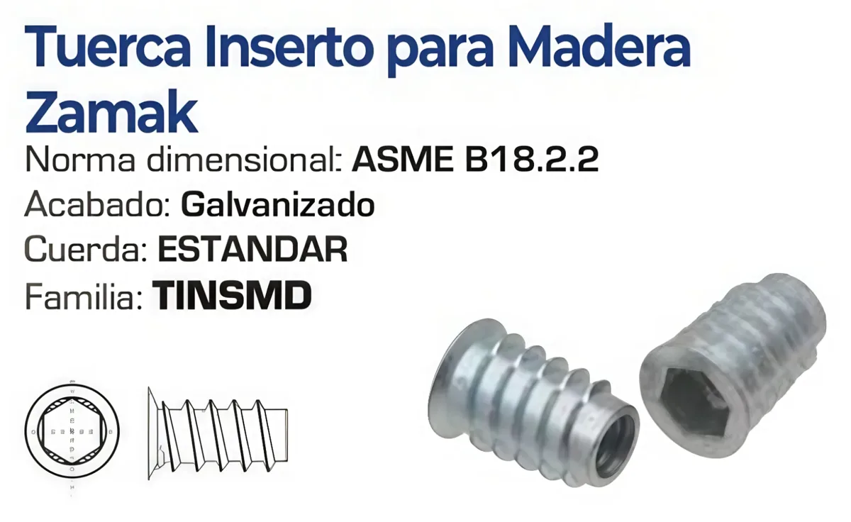 Tuerca Inserto para Madera Zamak Galvanizada – Varias Medidas