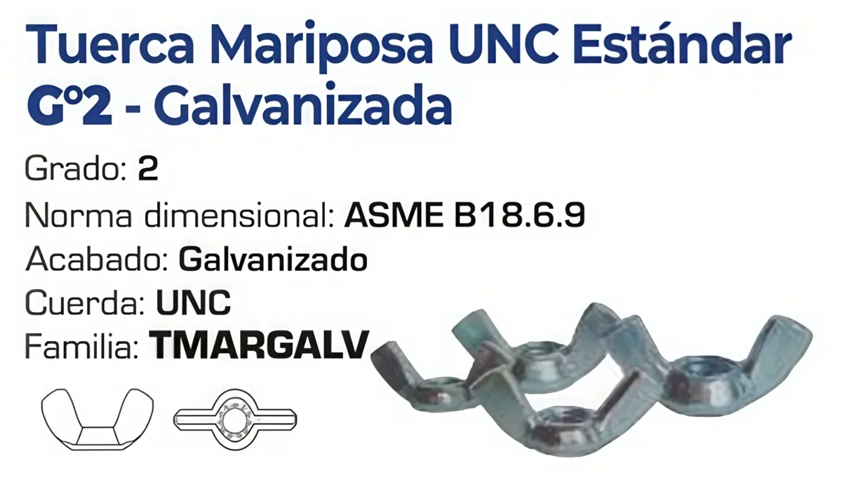 Tuerca Mariposa UNC Estándar Grado 2 Galvanizada – Varias Medidas