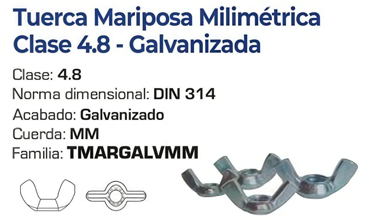 Tuerca Mariposa Milimétrica Clase 4.8 - Galvanizada