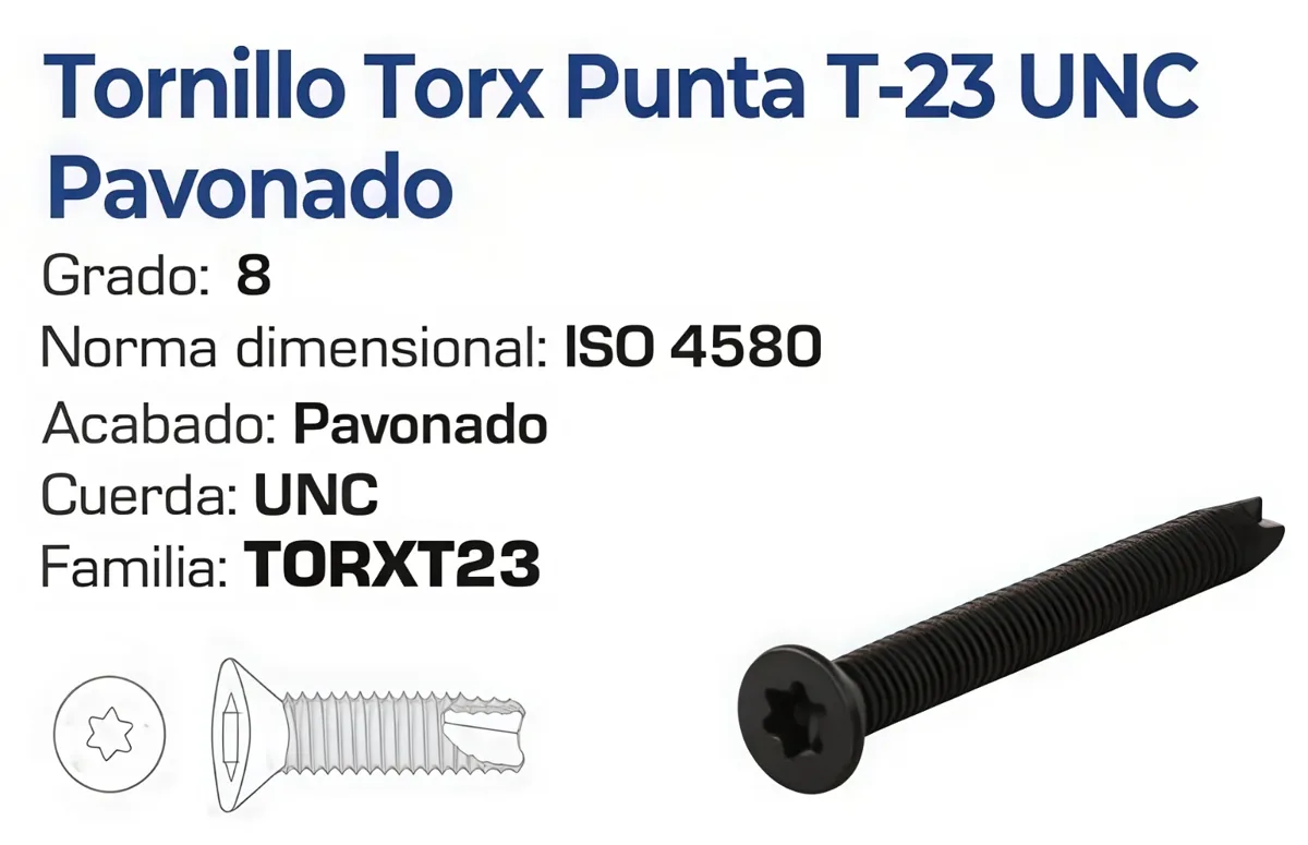 Tornillo Torx Punta T-23 UNC Grado 8 Pavonado – Varias Medidas