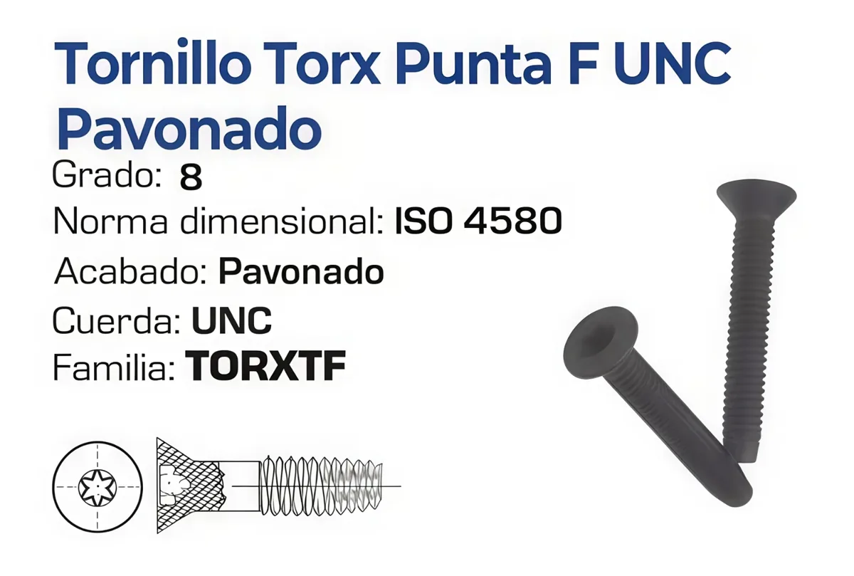 Tornillo Torx Punta F UNC Grado 8 Pavonado – Varias Medidas