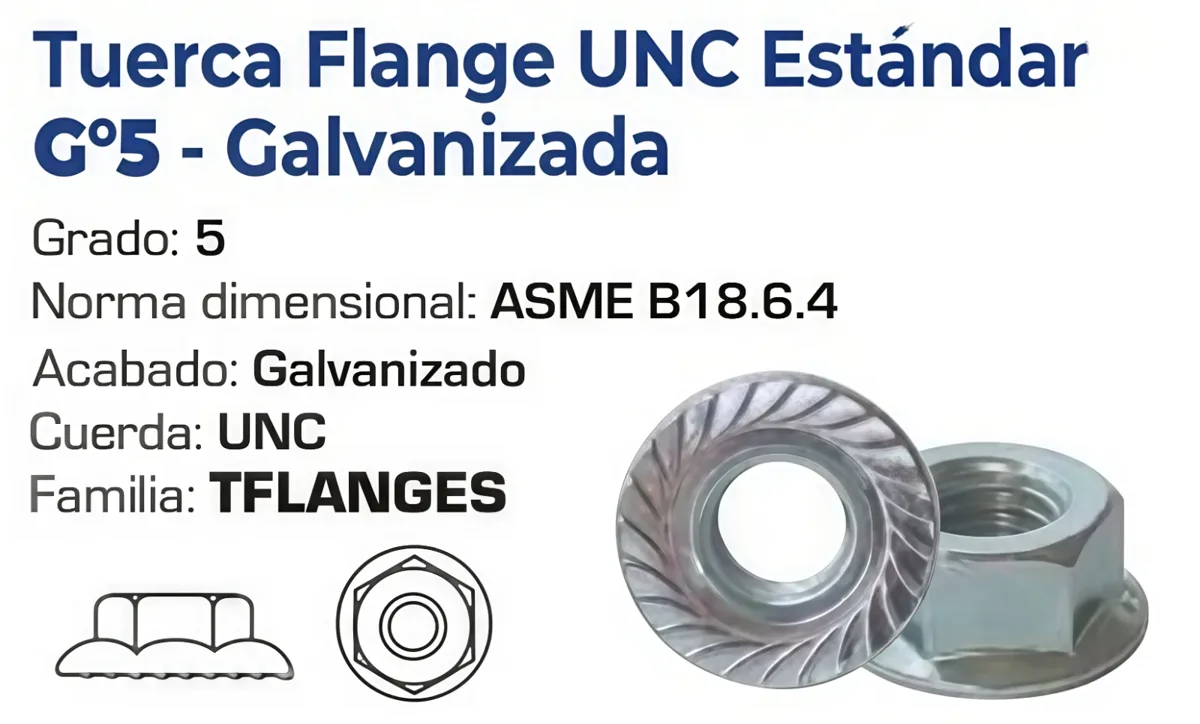 Tuerca Flange UNC Estándar Grado 5 Galvanizada